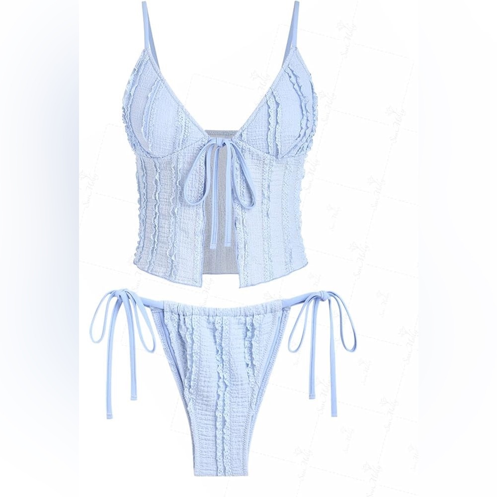 Textured Lace-Up Bikini Set